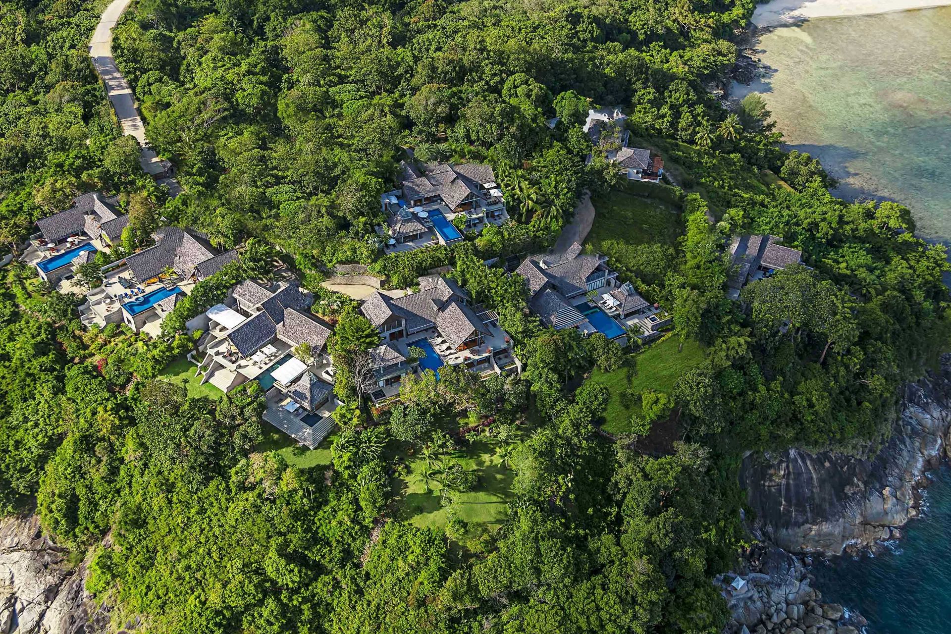 Aerial view of the Samsara estate in Kamala, Phuket