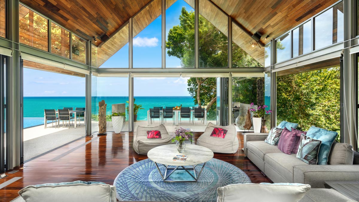 Living area open to the sea at a luxury villa in Phuket managed by Shibumi Services