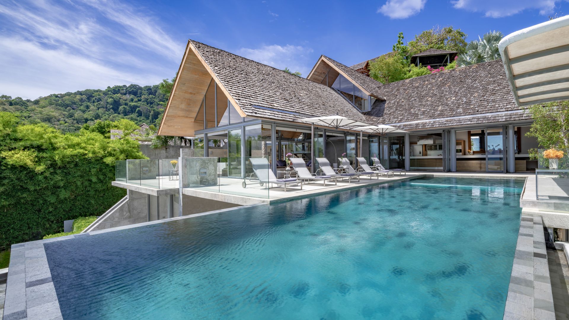 Pool and sea view at a Shibumi managed luxury villa in Phuket